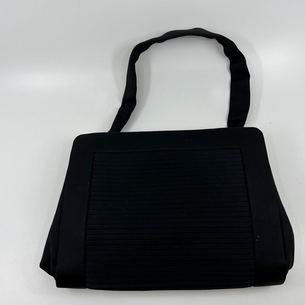 Extremely Rare, Vintage Pleated Black Satin Gucci Evening Bag 1950's-1960's